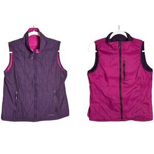 LL‎ Bean Sz M Reversible Quilted Vest Purple Pink Outdoors Activewear Gorpcore